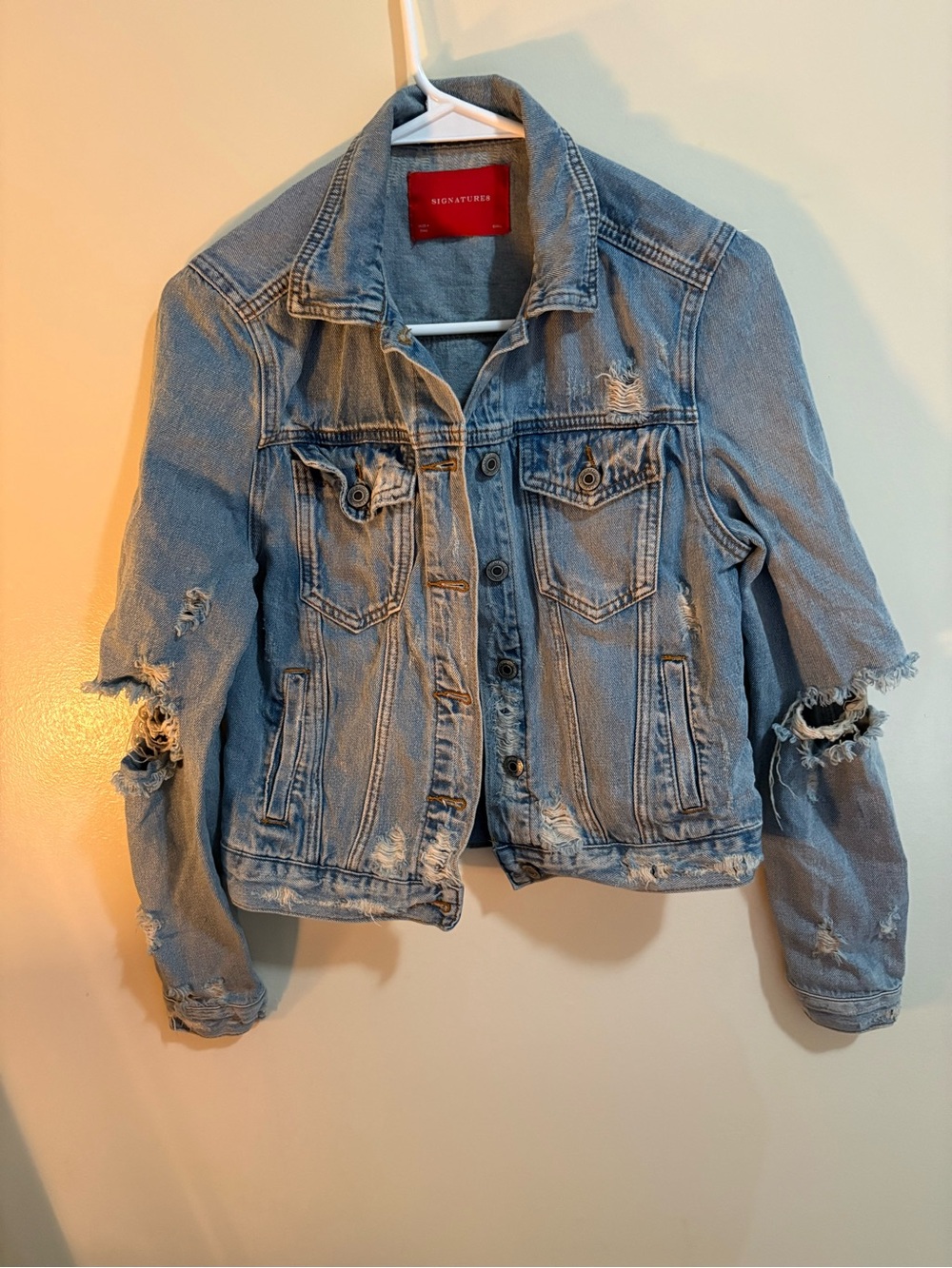 Signature8 Light Blue Distressed Denim Jacket for Women